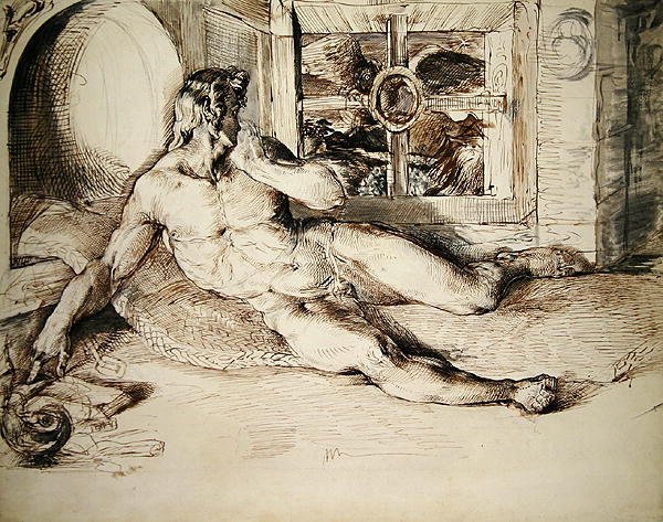 Ležící mladík překvapený sovou od George Richmond