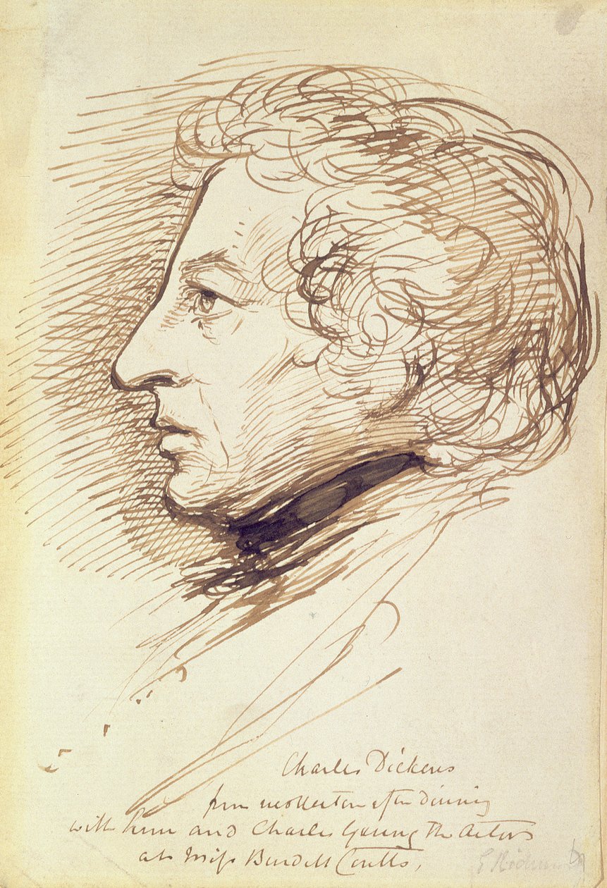 Portrét Charlese Dickense (1812-70) (pero a hnědý inkoust na papíře) od George Richmond
