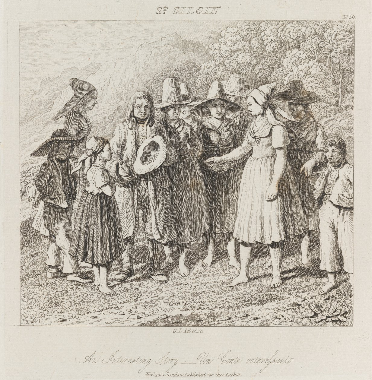Zajímavý příběh, St. Gilgin, kolem roku 1821 (lept) od George Robert Lewis