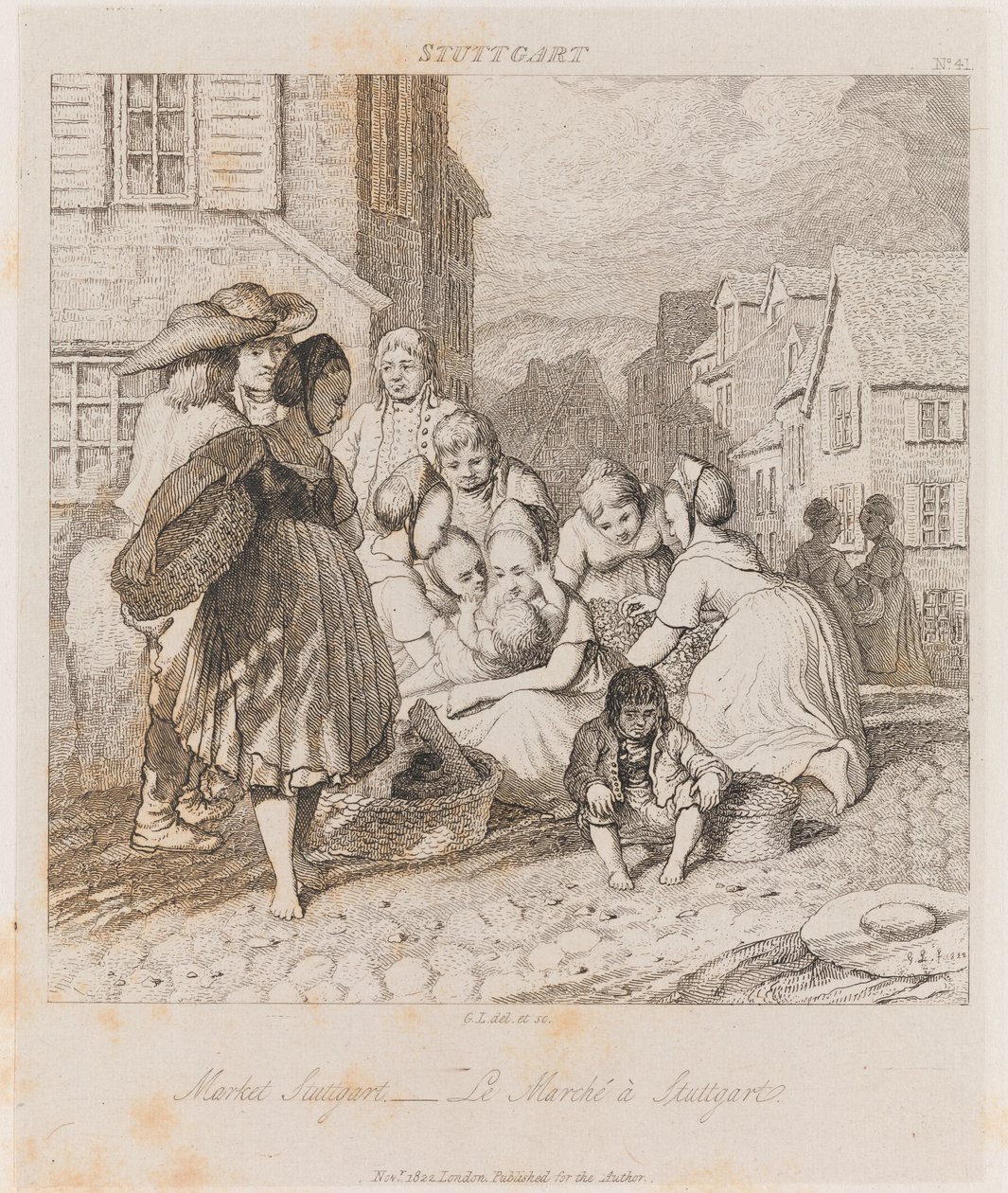 Market, Stuttgart, kolem 1821 (lept) od George Robert Lewis