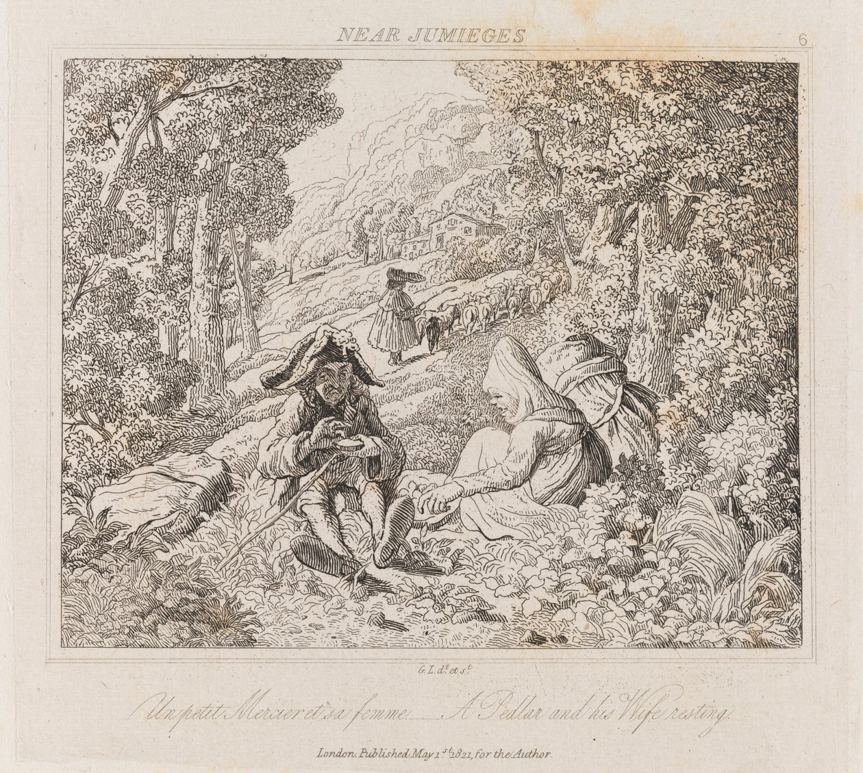 Peddler and Wife near Jumieges, c.1821 (lept) od George Robert Lewis