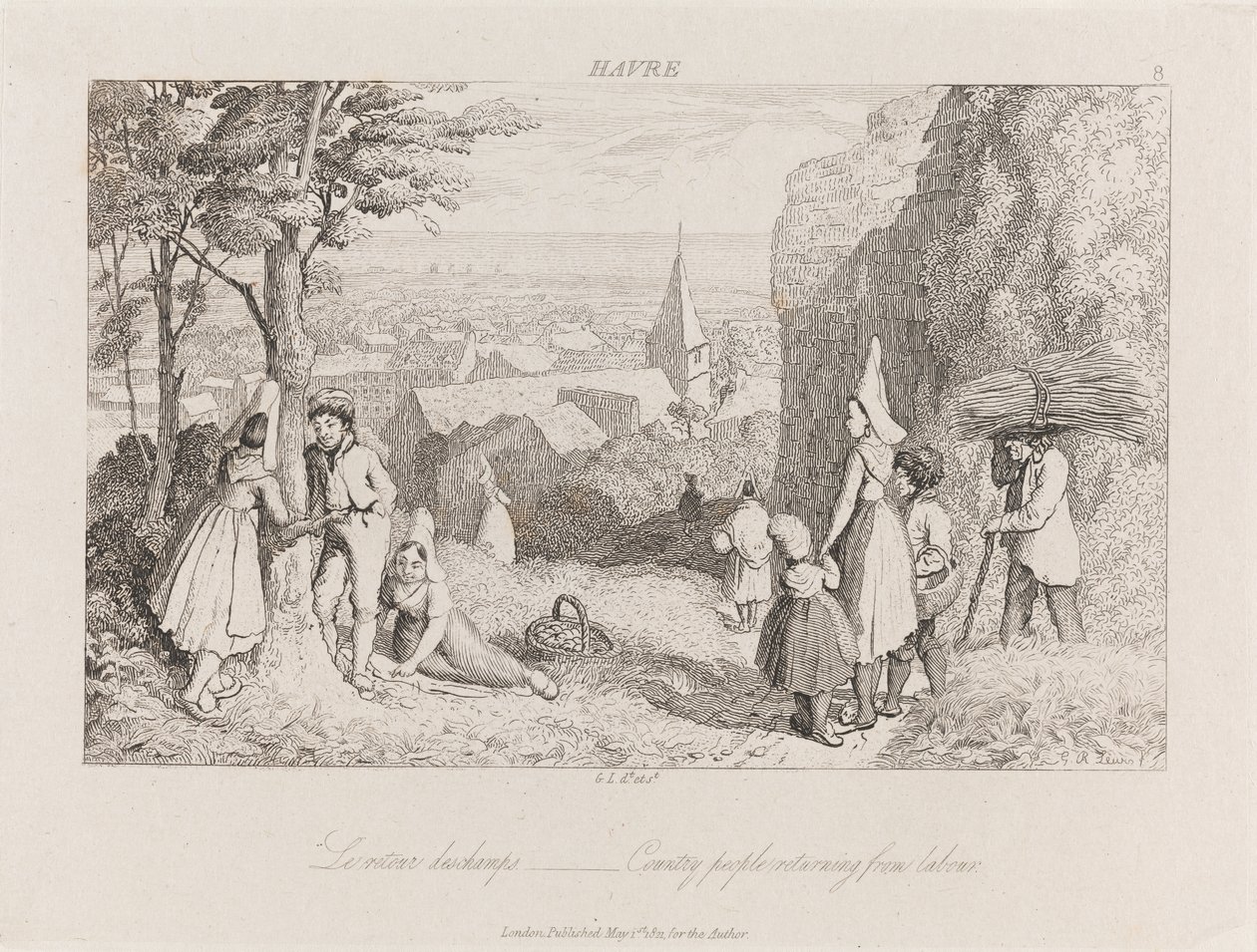 Návrat z práce, Havre, kolem roku 1821 (lept) od George Robert Lewis
