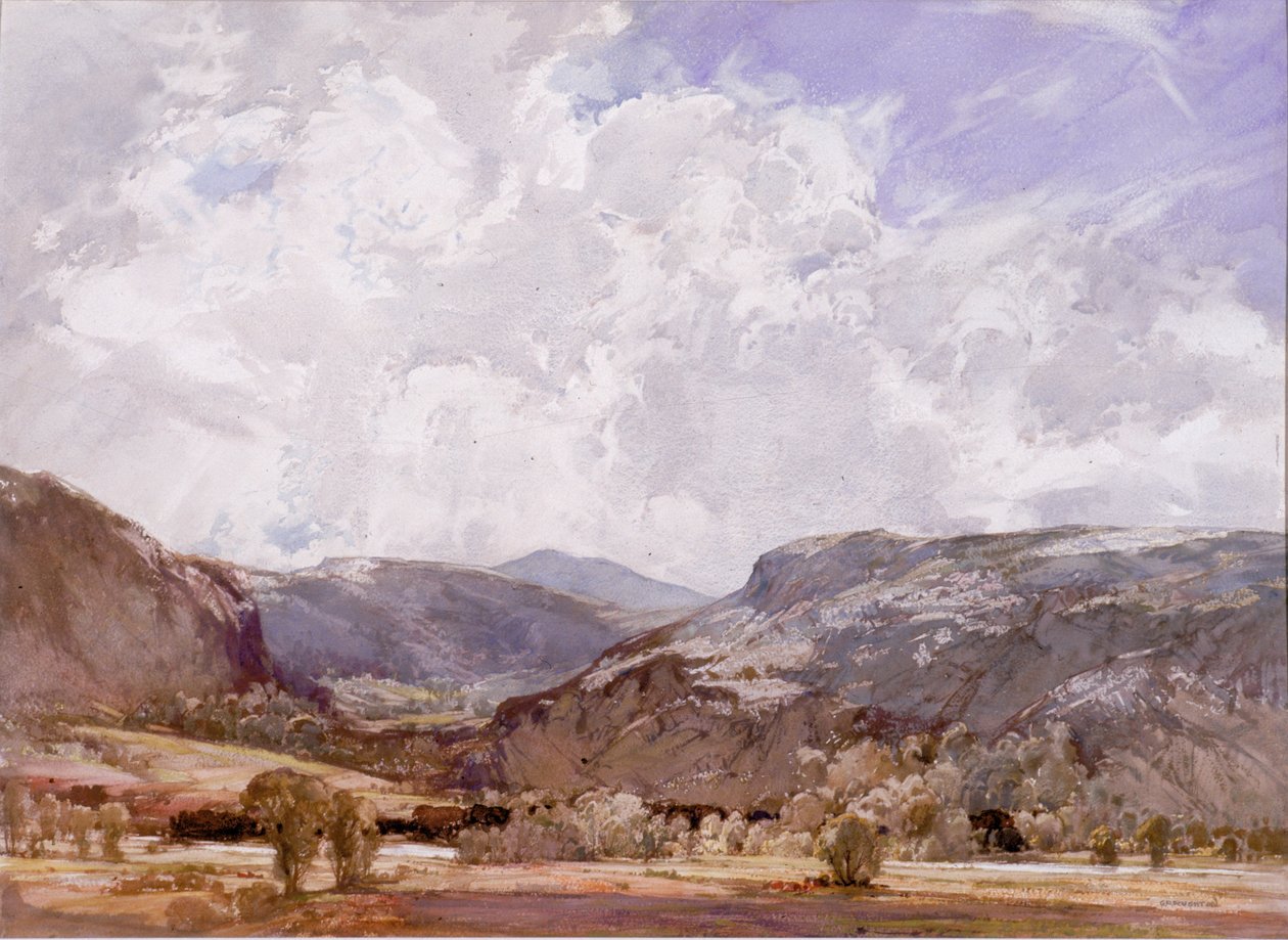 Conwy Valley - Poledne (barva těla na papíře) od George Robert Rushton