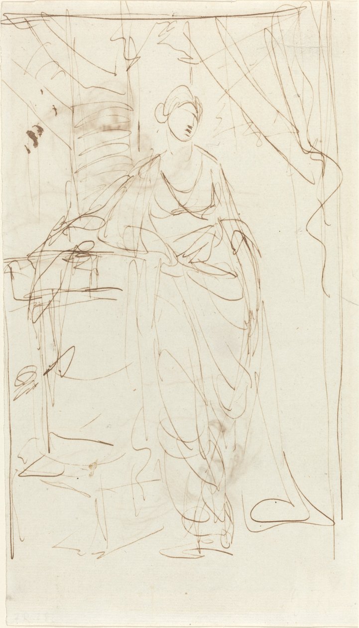 Elegantní dáma v klasických šatech [recto] od George Romney