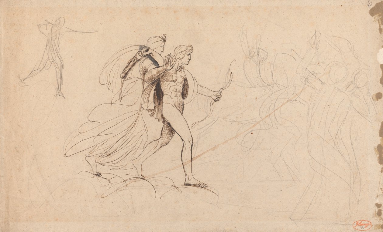 Apollo, Diana a Jezdec v díle „Smrt Niobých dětí“ od George Romney