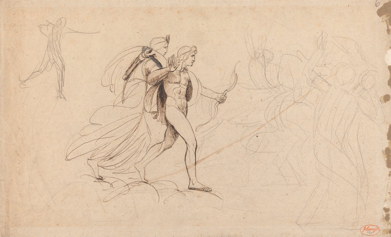 Apollón a Diana pro "Zničení Niobiných dětí" od George Romney