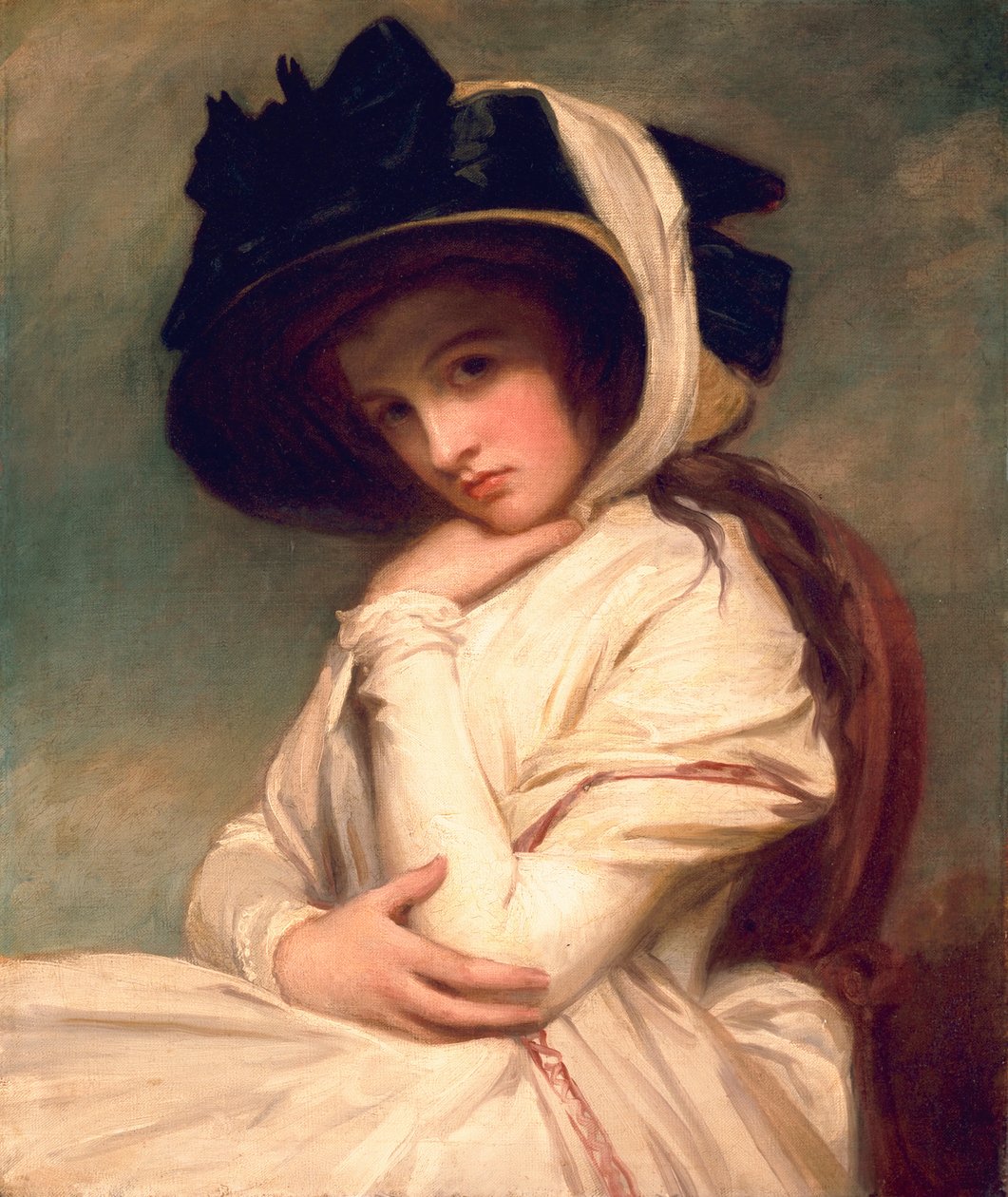 Emma Hart, později lady Hamiltonová, ve slaměném klobouku, kolem 1782-94 od George Romney