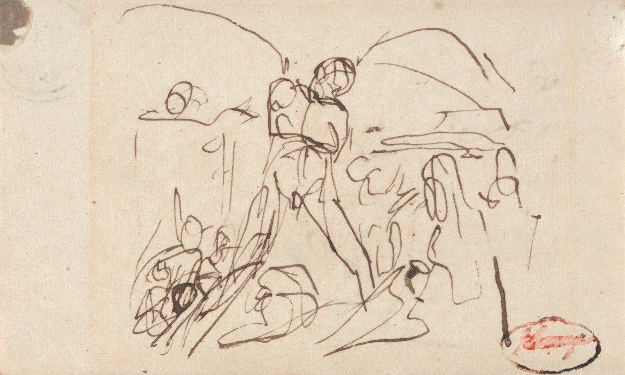 Kompozice obrazu; pravděpodobně Samson a Delila od George Romney