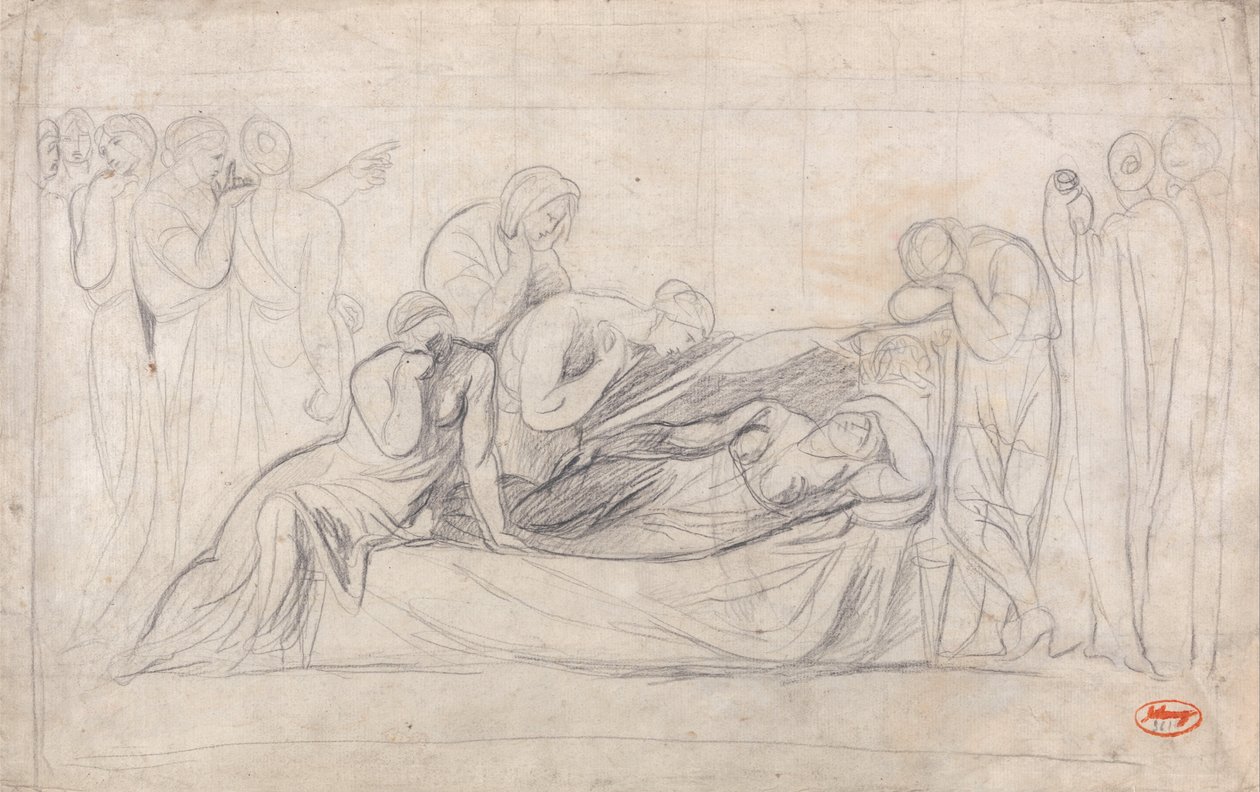 Postavy truchlící u mohyly ženy od George Romney