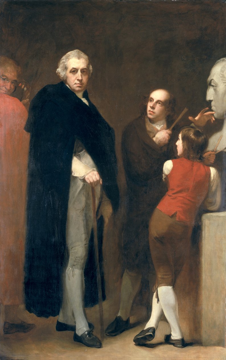 John Flaxman (1755-1826) modeluje svou bustu Williama Hayleyho (1745-1820), asi 1791-92 od George Romney
