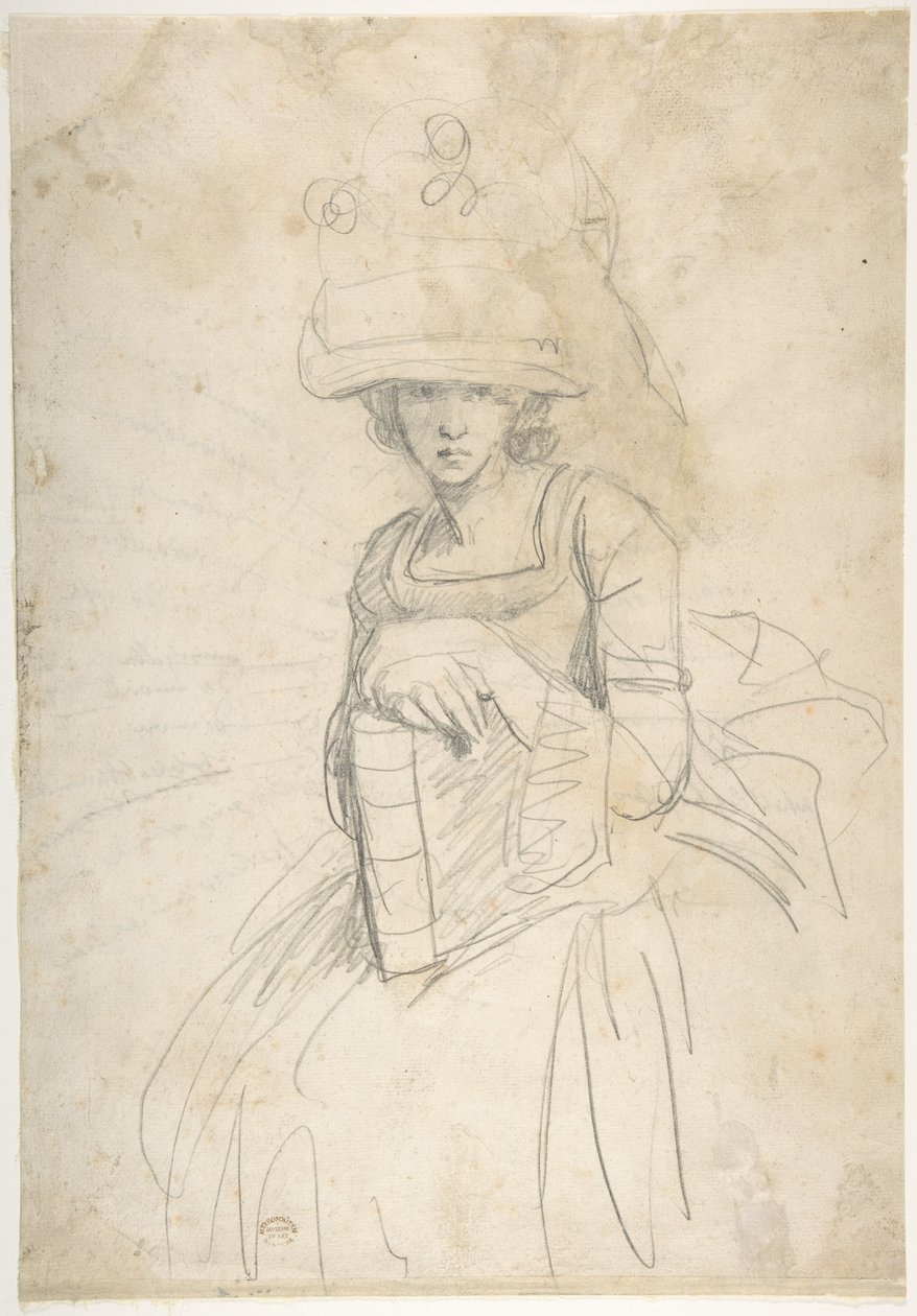 Dáma s knihou (líc); Schéma rozmístění barev na paletě (rub) od George Romney
