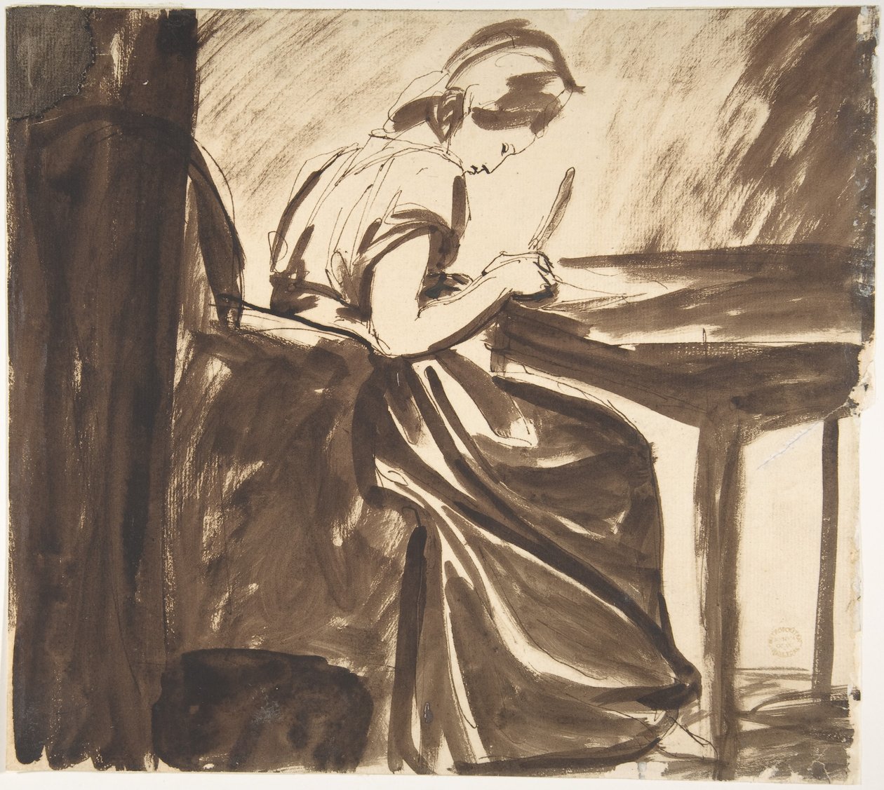 Dáma sedící u stolu (líc); Tančící postavy (rub) od George Romney