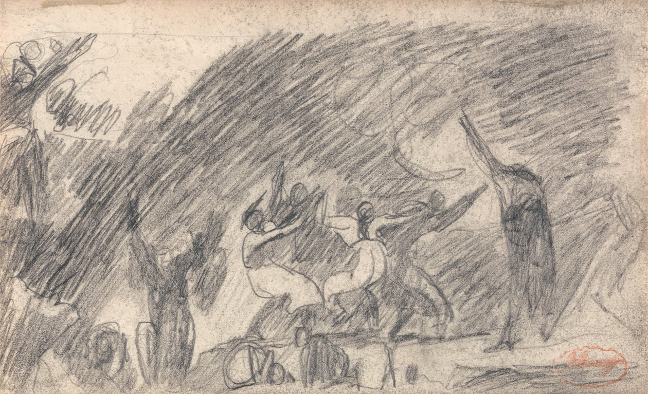 Macbeth v jeskyni čarodějnic: Druhá návštěva od George Romney