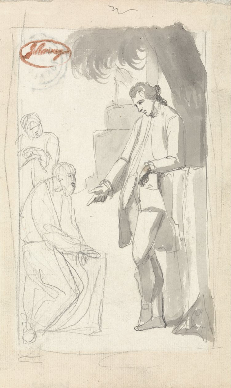 Major Pierson a Brahman (šedá barva a grafit na položený papír) (viz 153906) od George Romney