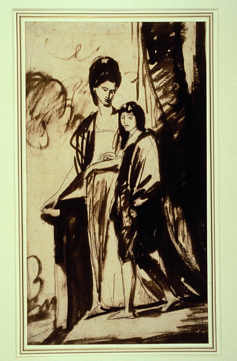 Portrét matky a jejího syna (pravděpodobně Jane, vévodkyně z Gordonu, a její syn George, první markýz z Huntley) od George Romney