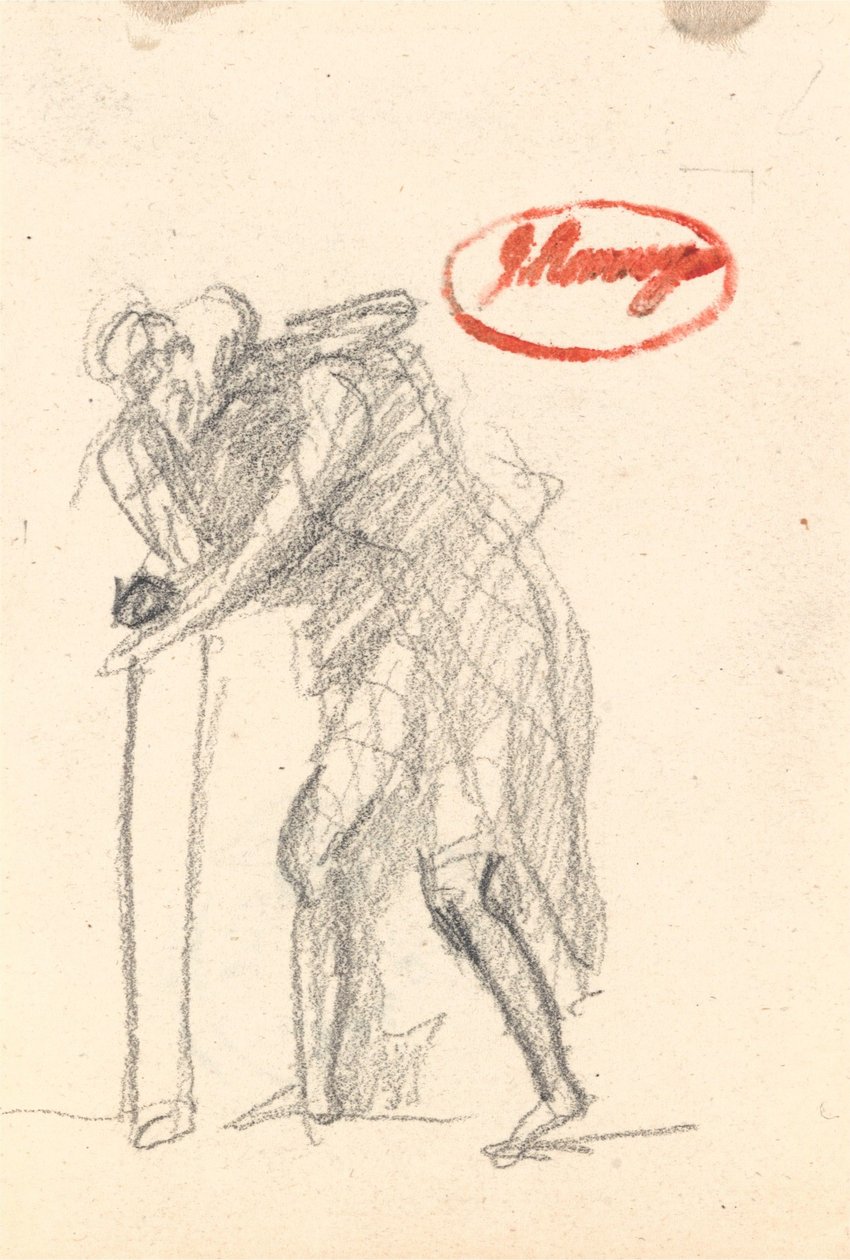 Možná ohnutá postava s holí z díla „Stáří“ od George Romney