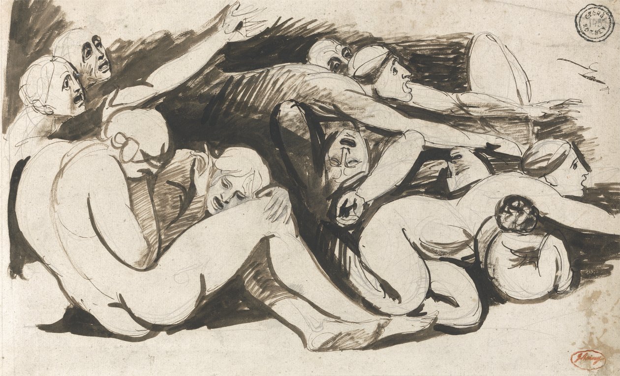 Vězeňská scéna (štětec a inkoust přes grafit na papíře) od George Romney