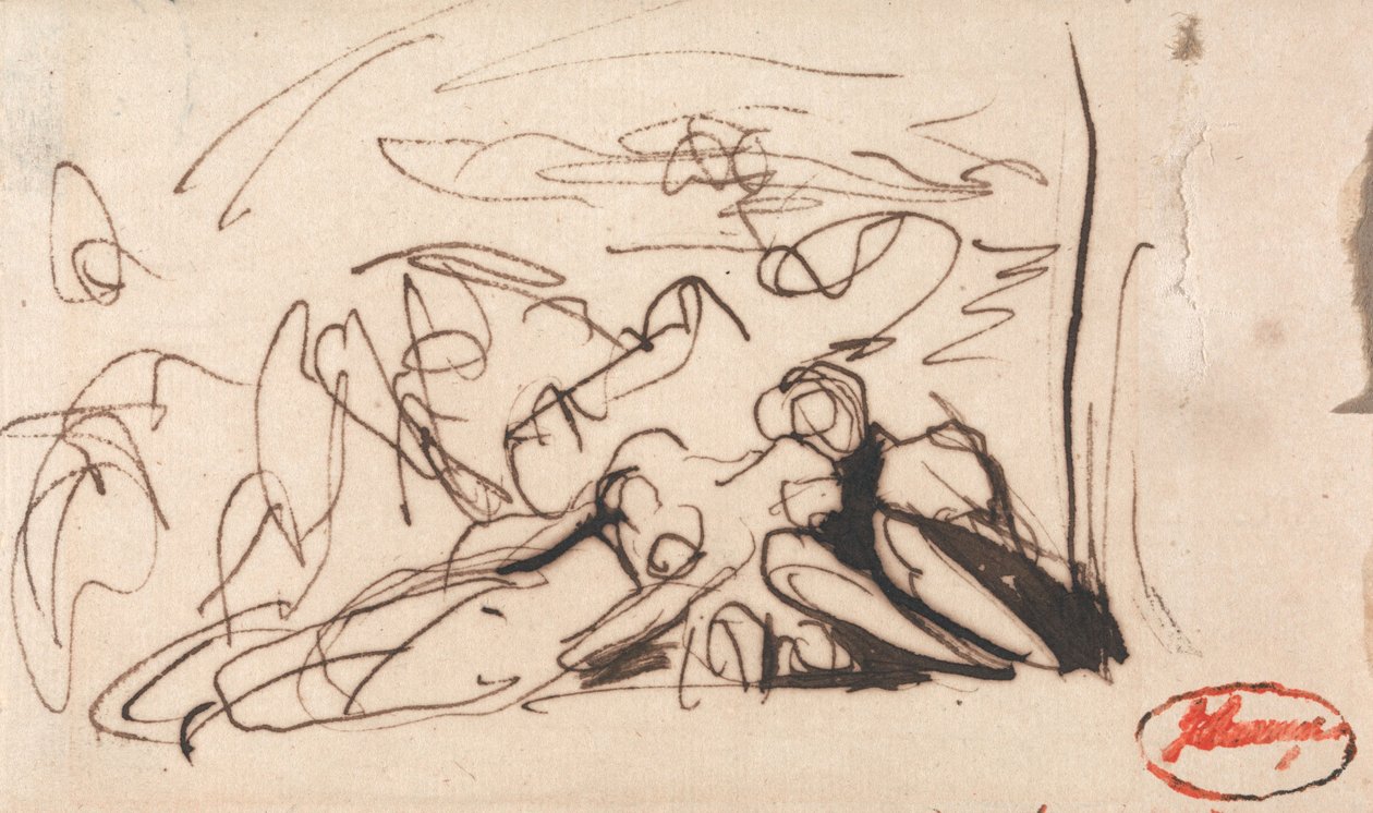 Ležící žena, o kterou se starají dvě postavy od George Romney