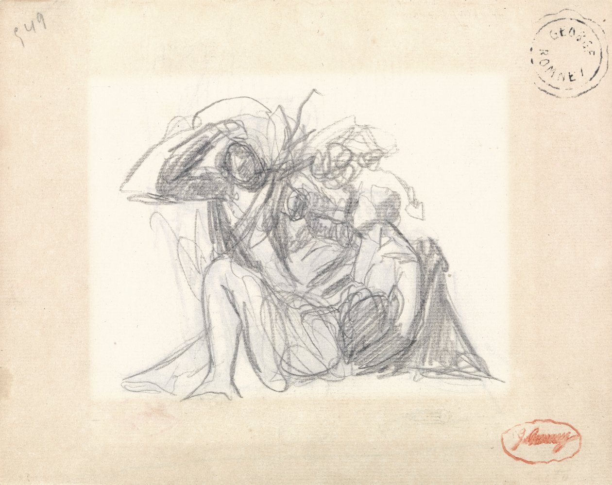 Ležící žena a jiné postavy (grafit na papíře) (viz 153910) od George Romney