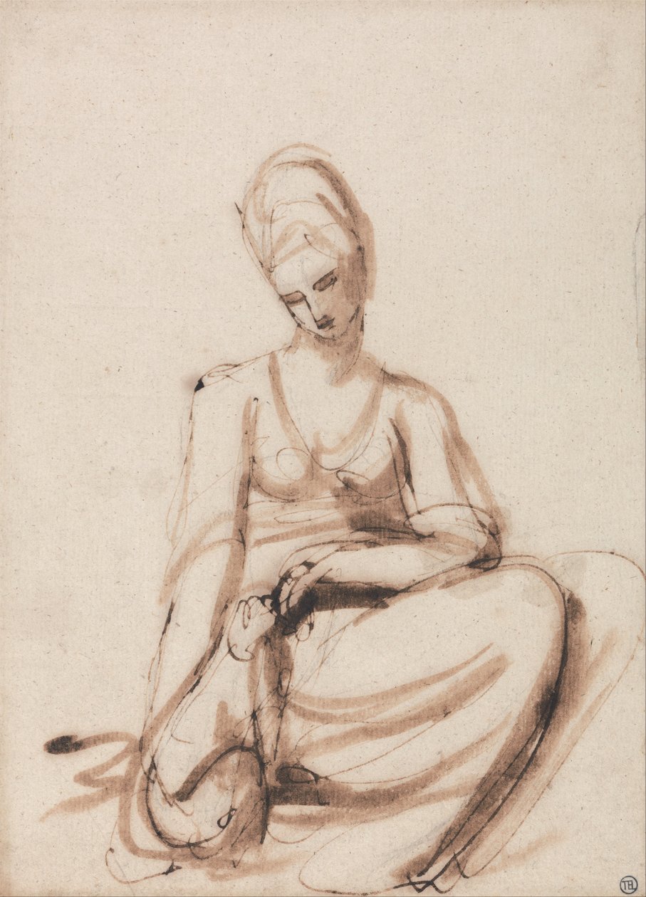 Sedící žena krmící zvíře od George Romney