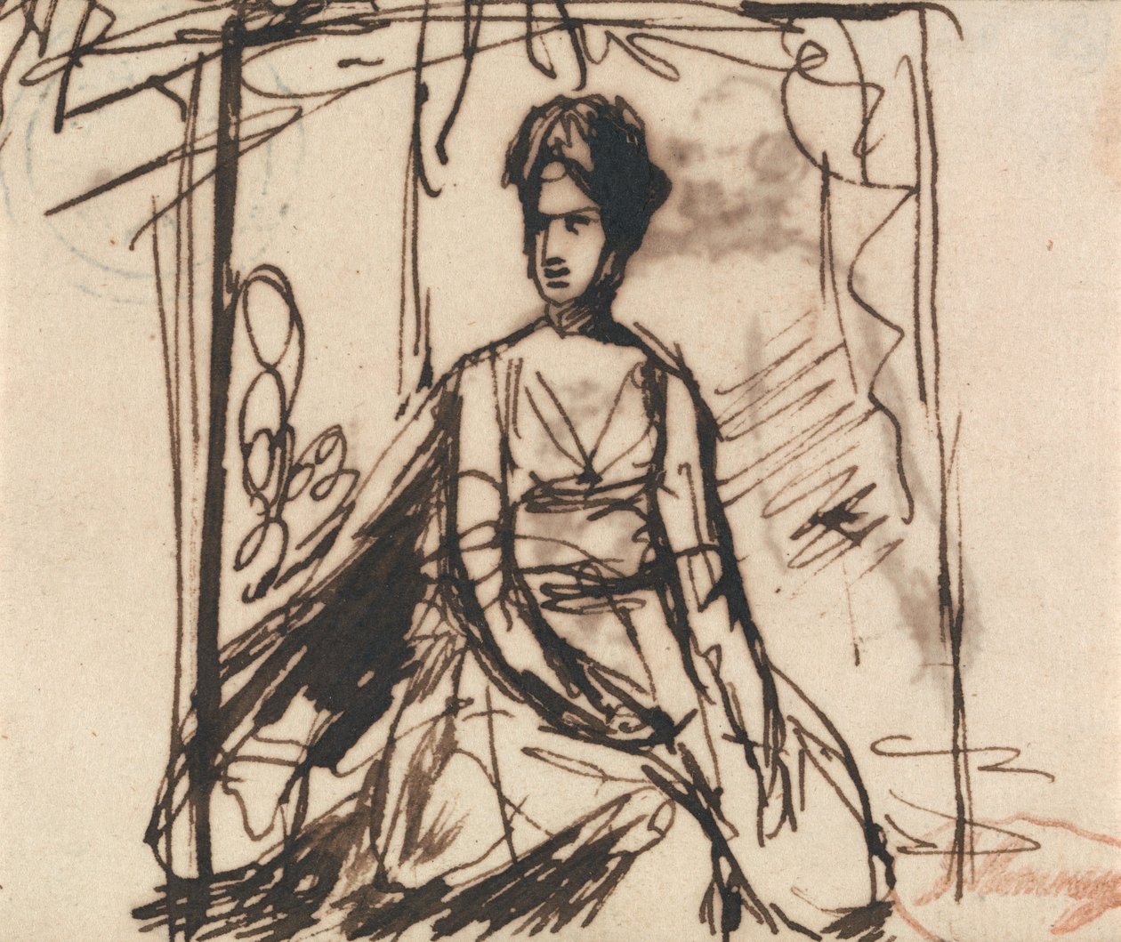 Sedící žena, pravděpodobně paní Harrisová od George Romney