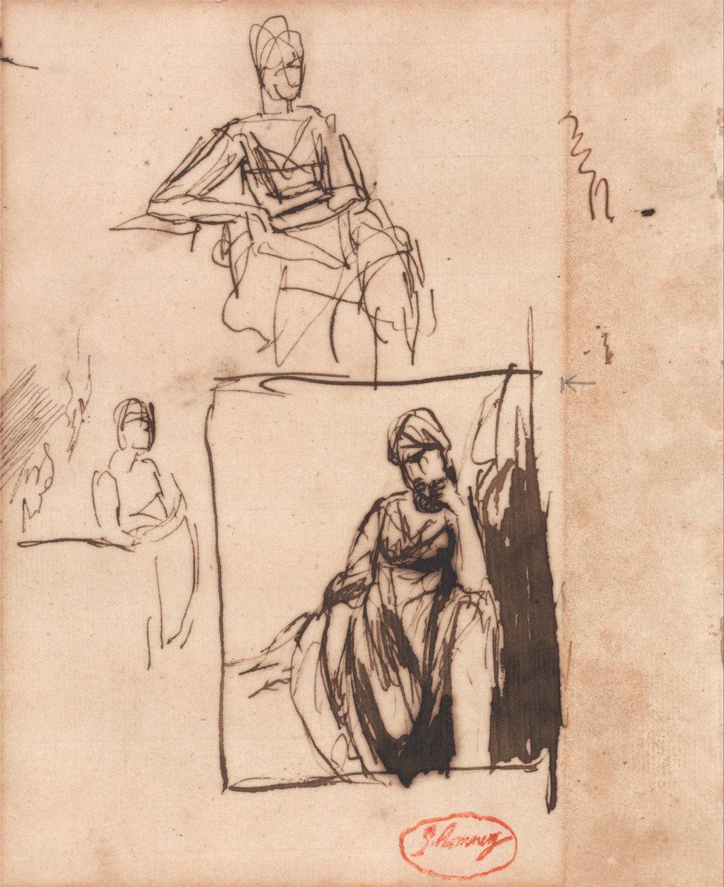 Sedící žena: Tři pózy od George Romney