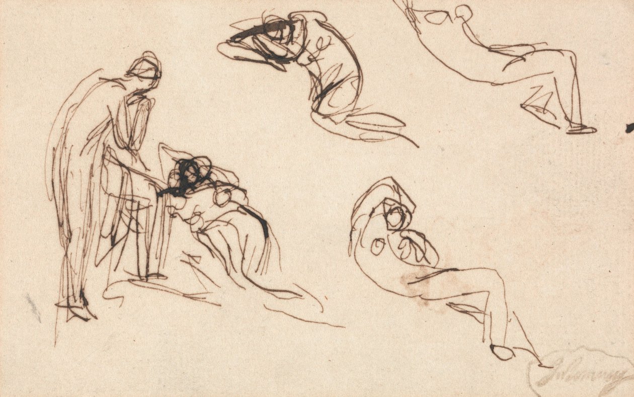 Stojící postava a čtyři ležící postavy od George Romney