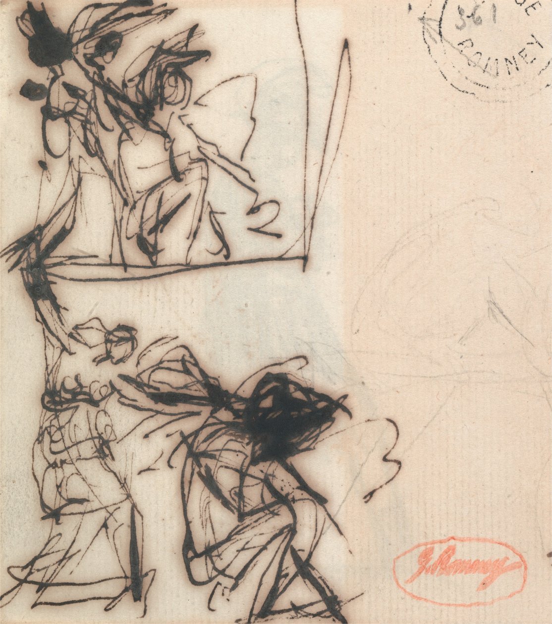 Stojící postava se zdviženou paží a sedící postava od George Romney