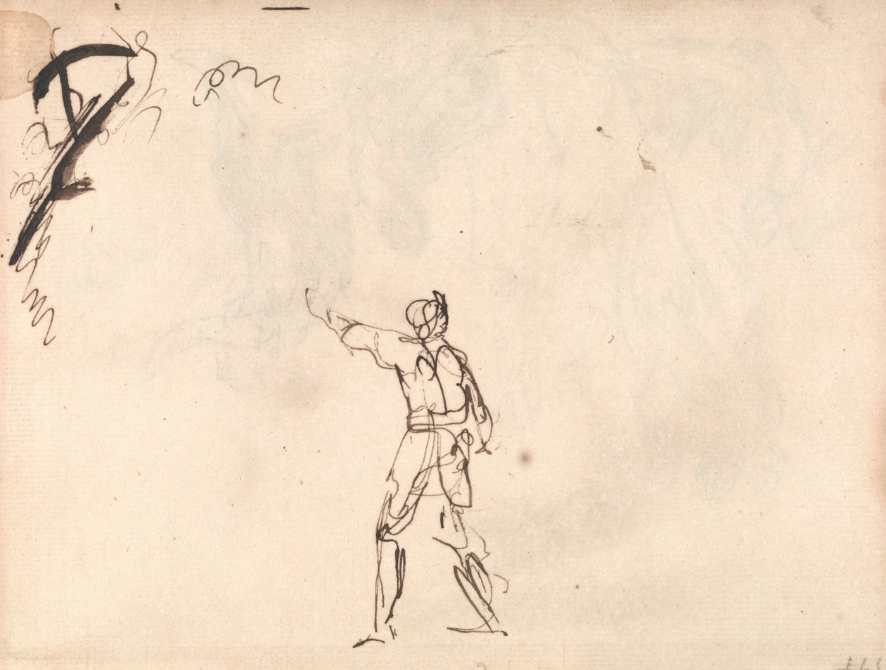 Stojící postava s pozvednutou paží, pravděpodobně Macbeth od George Romney