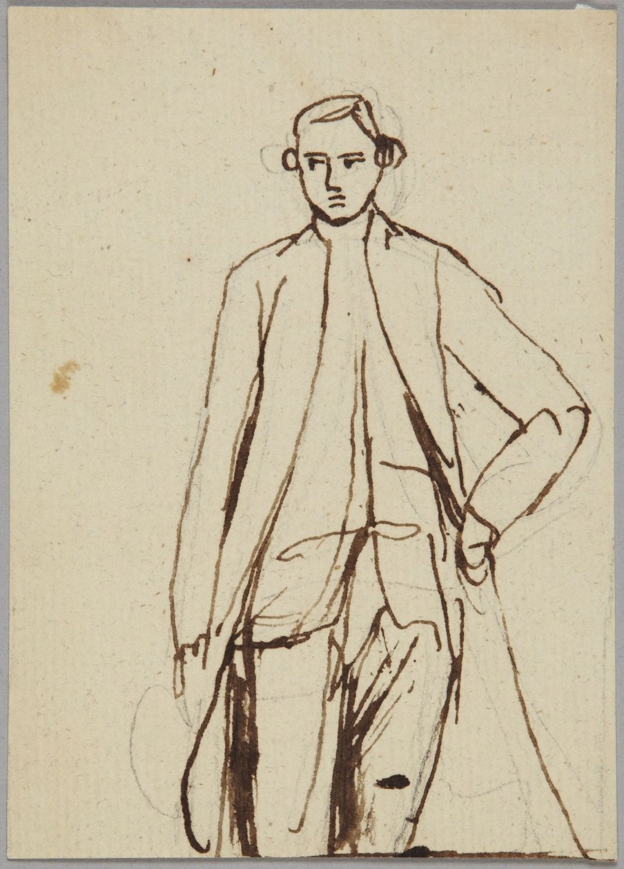 Stojící mužská postava, levá ruka v bok, portrétní studie od George Romney