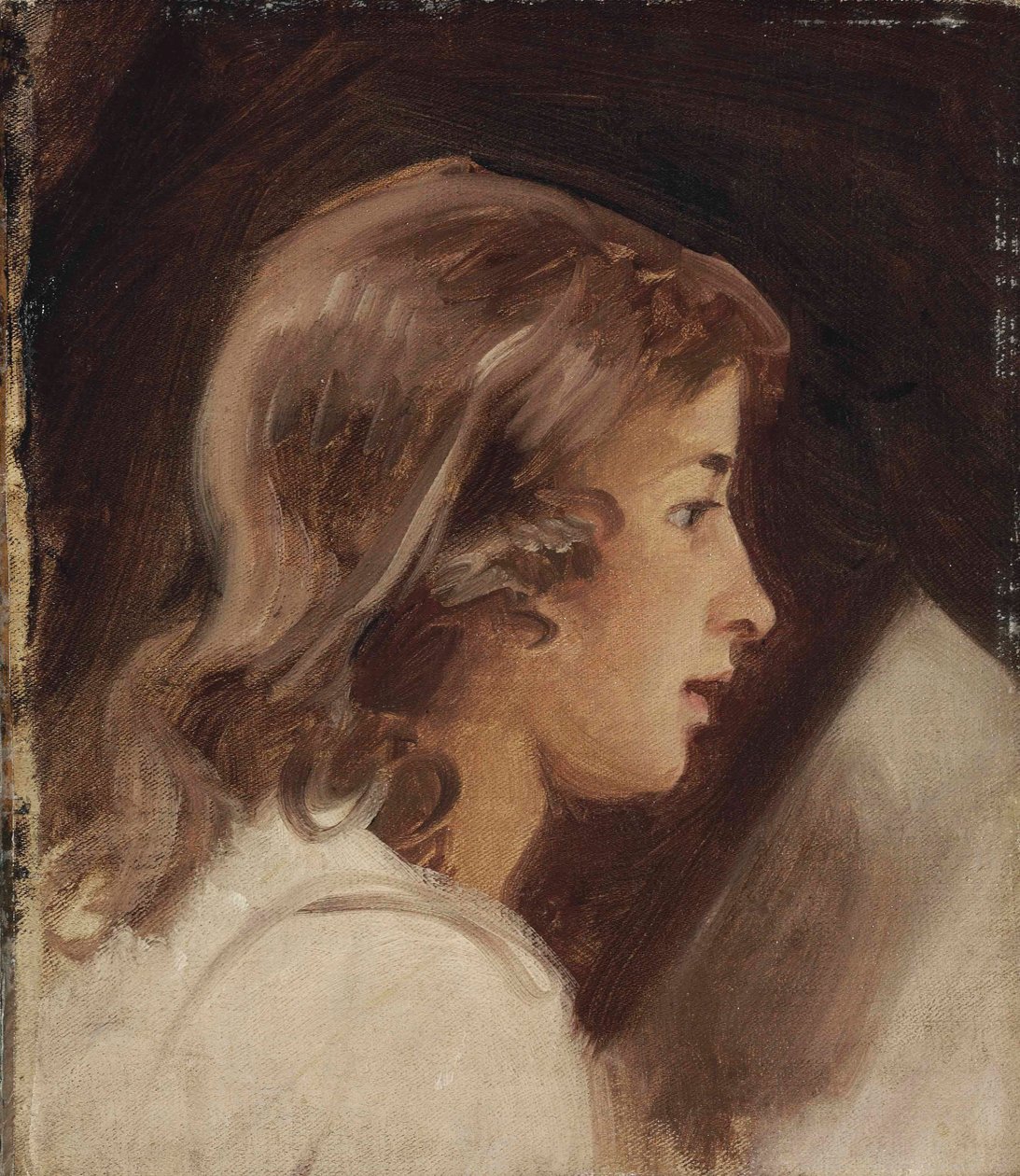 Studie chlapce při čtení z profilu od George Romney