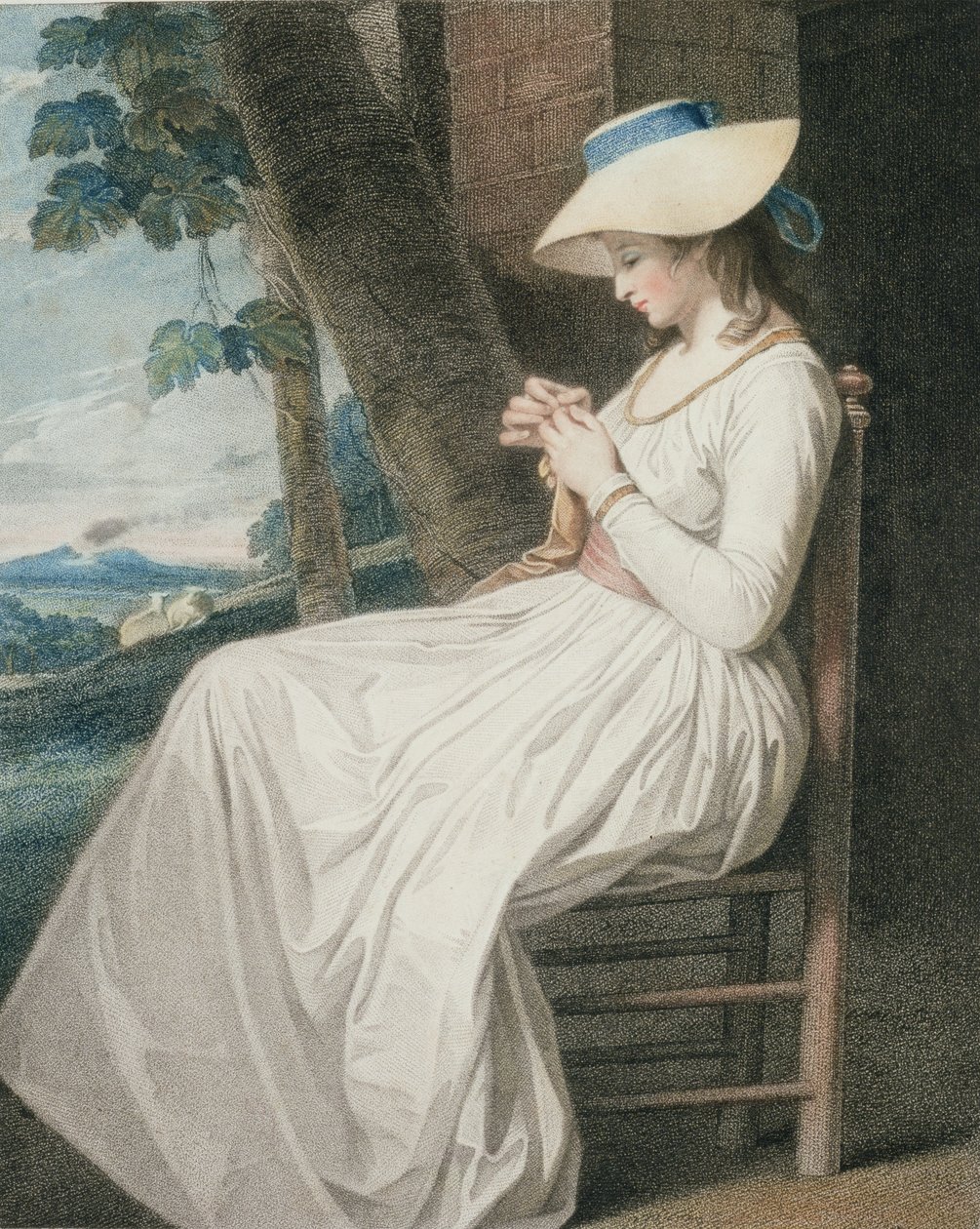 Švadlena, vyryl Thomas Cheesman (1760-c.1834), pub. od John und Josiah Boydell, 1787 (tečkovaná rytina) (pár 125533) od George Romney