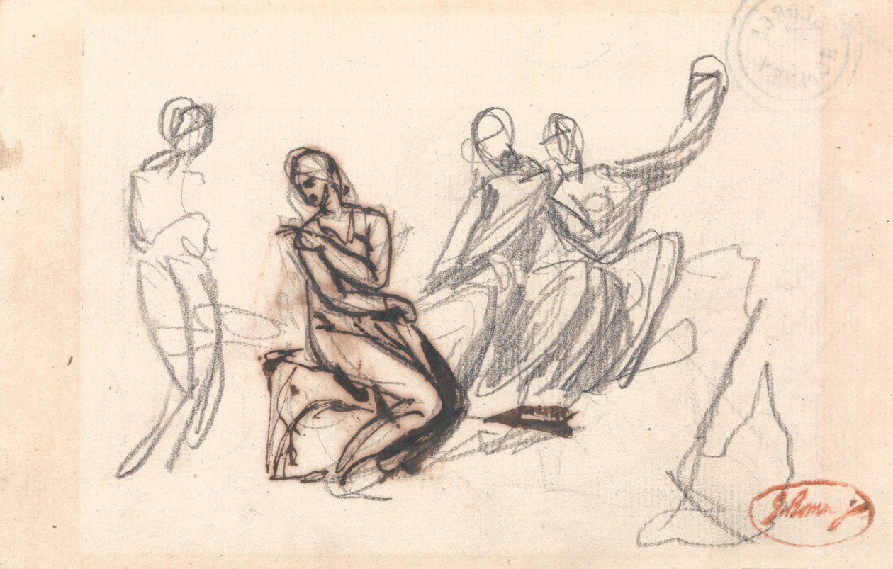 Tři sedící a jedna stojící postava od George Romney