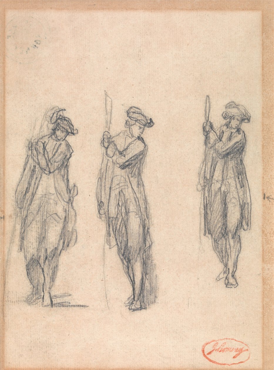 Tři náčrtky muže v uniformě od George Romney