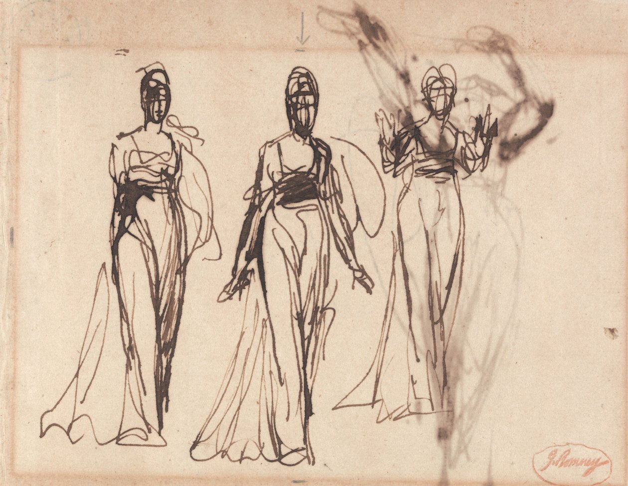 Tři studie stojící ženy, možná Kirké od George Romney