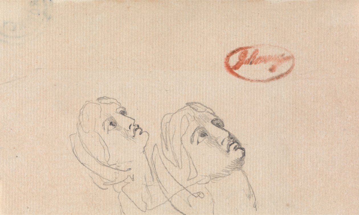 Dvě hlavy vzhlížející vzhůru od George Romney