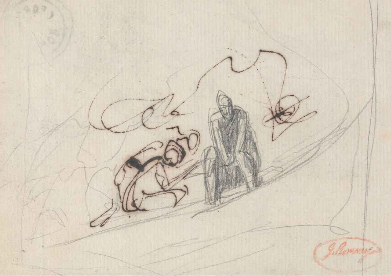 Dvě sedící postavy od George Romney