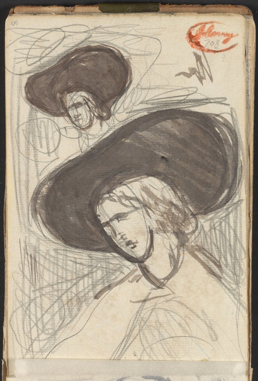Dvě skici dámy s kloboukem od George Romney