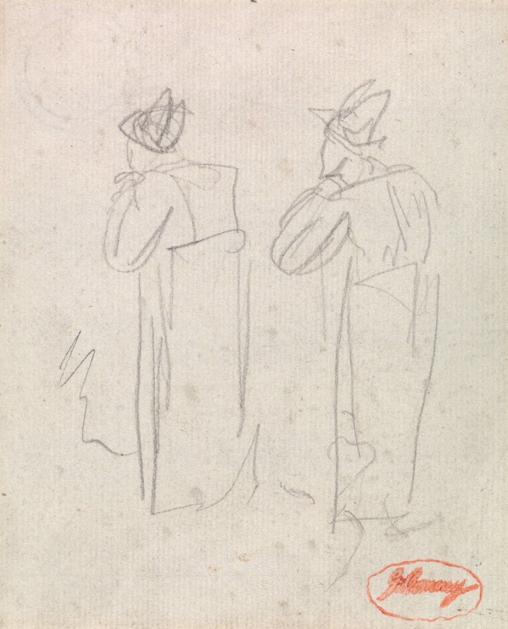 Dvě stojící postavy s vysokými klobouky od George Romney