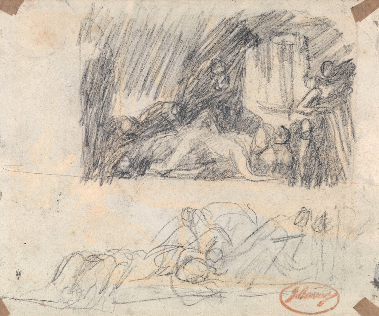 Dvě studie zachycující Johna Howarda při návštěvě lazareta od George Romney
