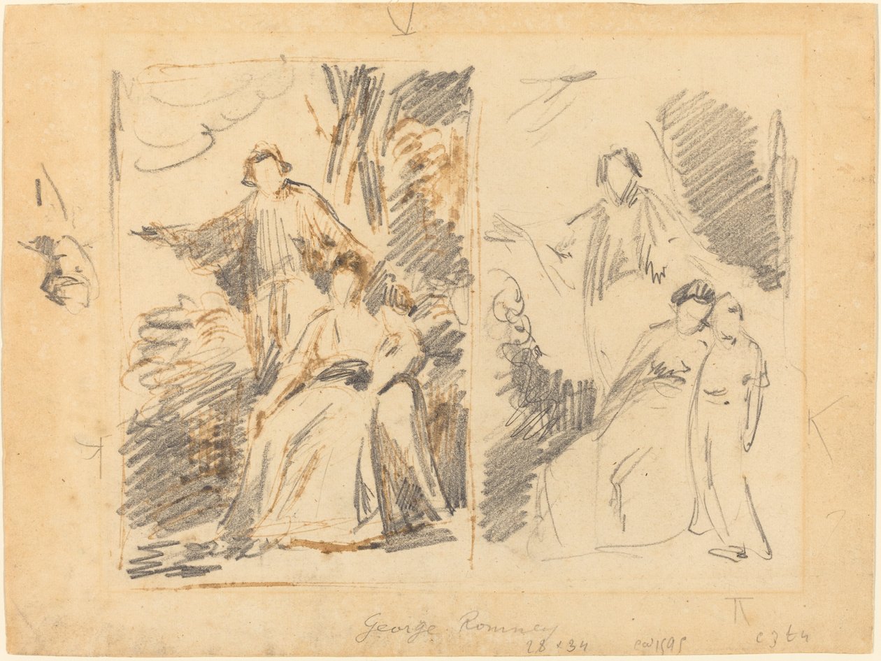 Dvě studie k portrétu rodiny Warrenových od George Romney