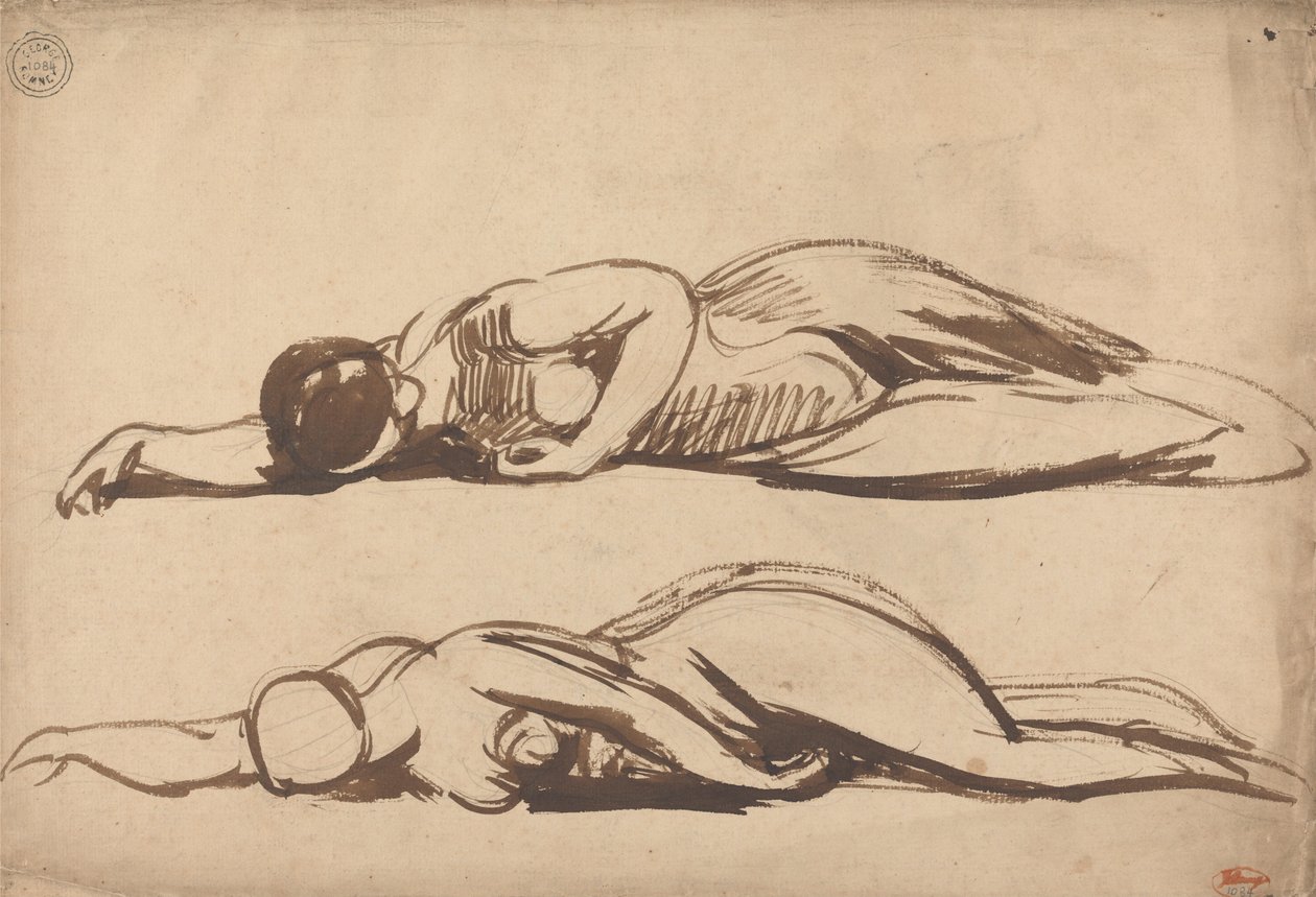 Dvě studie ležící ženy, možná svatá Cecílie od George Romney