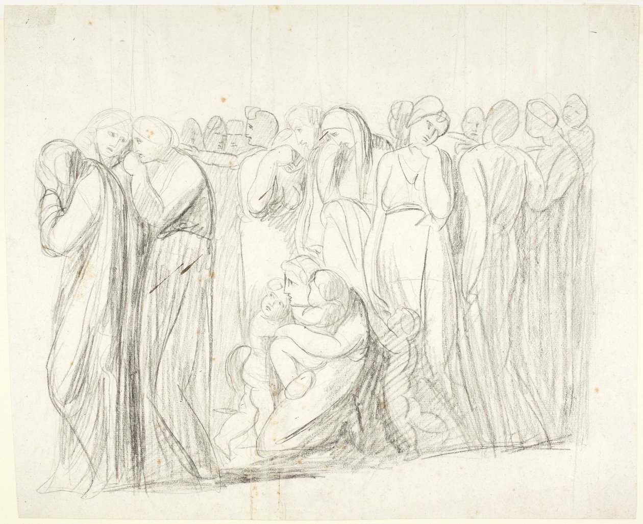 Plačící ženy a děti: studie k dílu „Obvinění Susanny“; Verso: studie postav od George Romney
