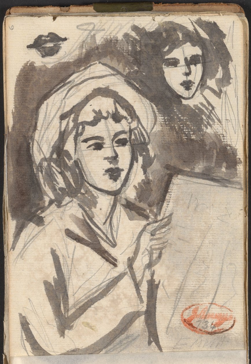 Čtoucí žena a studie obličeje od George Romney