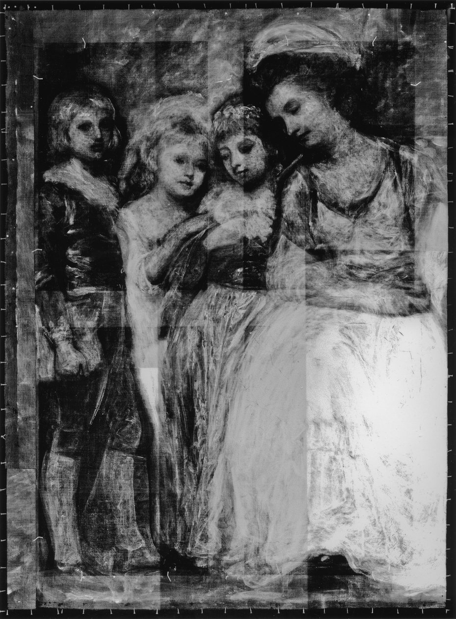 Rentgenová fotografie portrétu dětí Hartley, kolem 1781-83 (černobílá fotografie) od George Romney