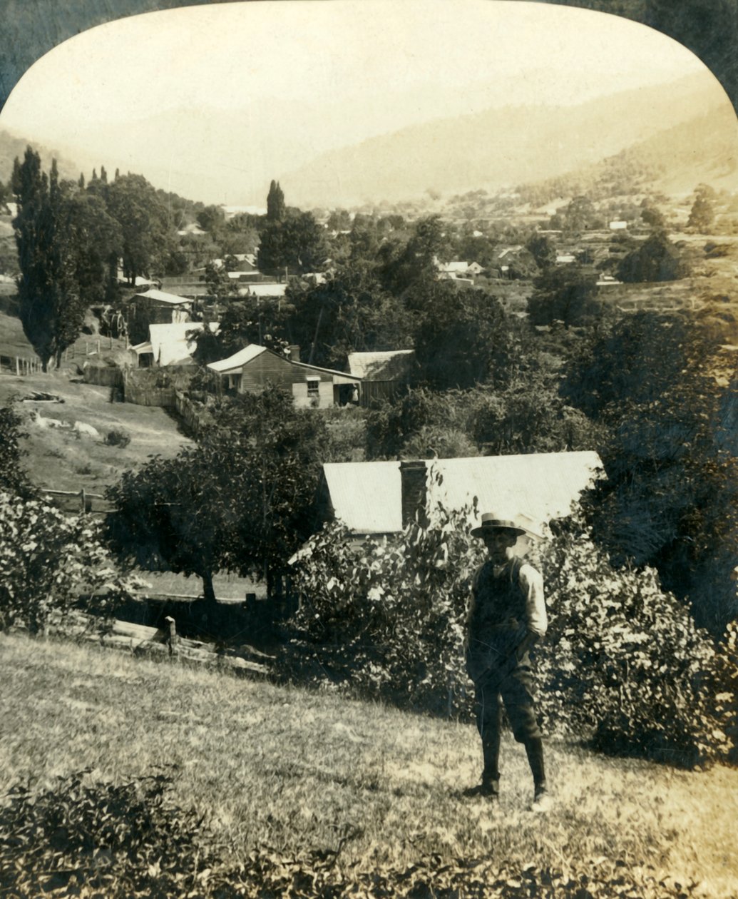 Pohled z ptačí perspektivy na Wandiligong, Victoria, Austrálie, c1909. od George Rose