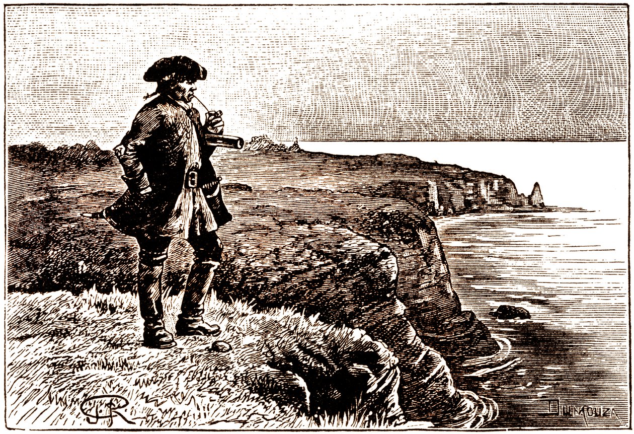 Kapitán Billy Bones sleduje příjezd pirátů od George Roux