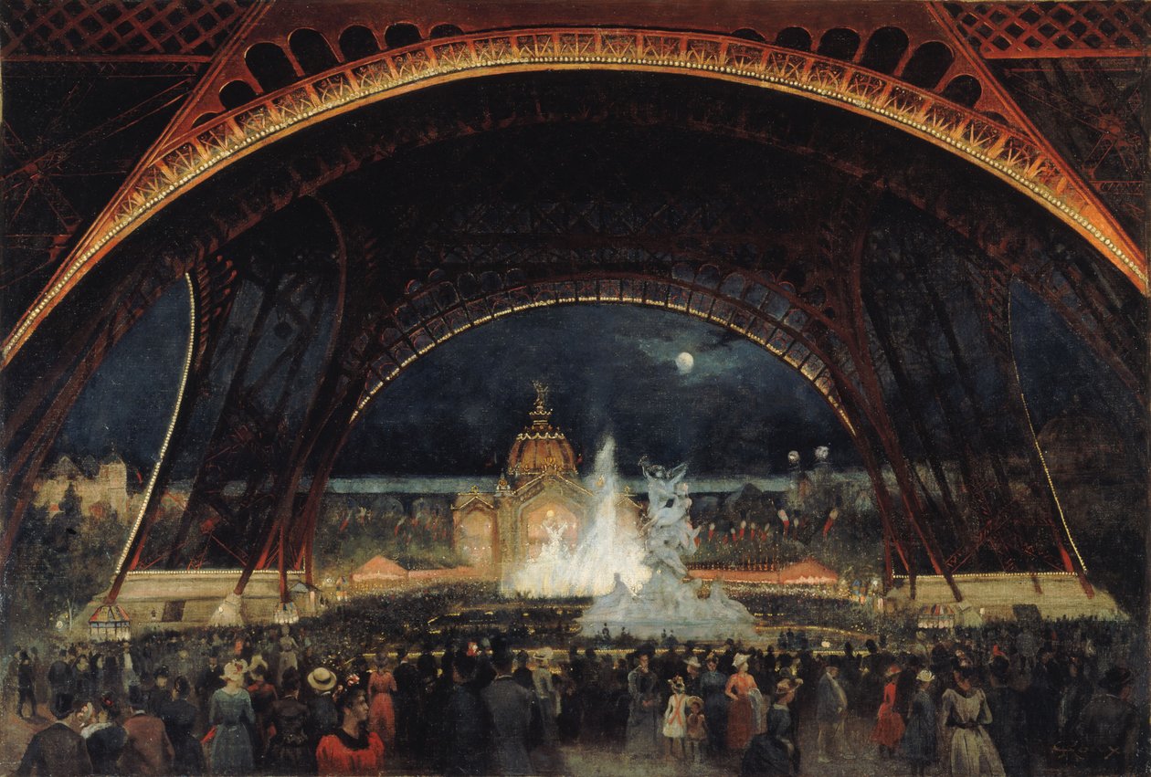 Noční párty na Světové výstavě 1889, pod Eiffelovou věží, c. 1889. od George Roux