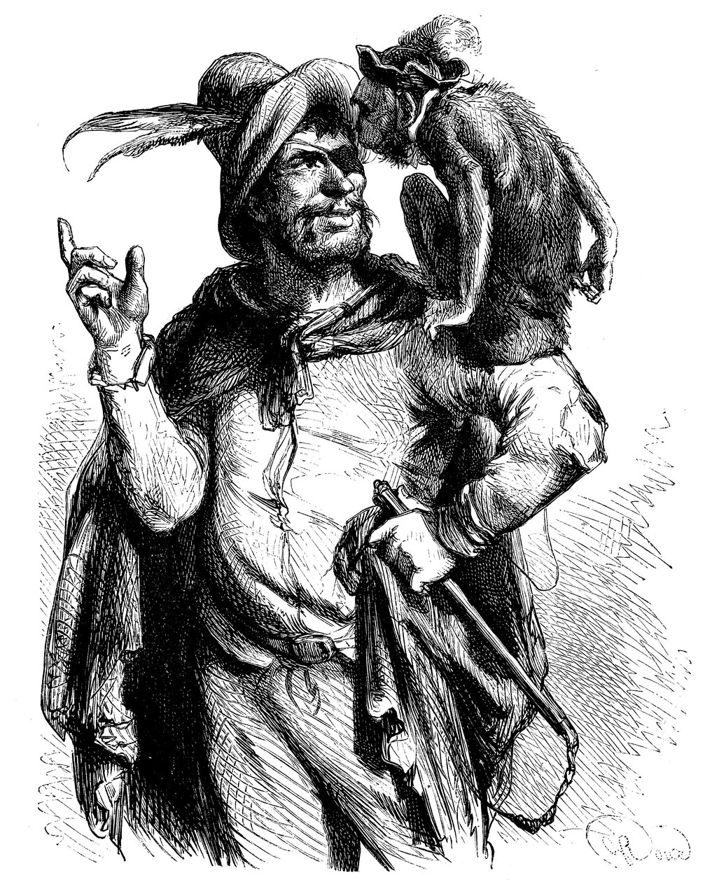 Ilustrace George Rouxe (1853-1929) k Cervantesovu Donu Quijotovi: Mistr Petr a jeho opice - opice v literatuře - od George Roux