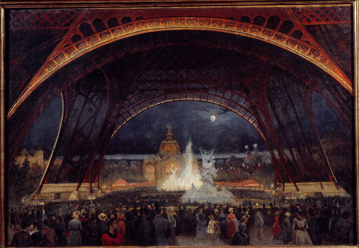 Noční párty na Všeobecné výstavě 1889 pod Eiffelovou věží Obraz Georgese Rouxe (19. století) 1889 Ne. 0,95x0,65 m Paříž, Musee Carnavalet od George Roux